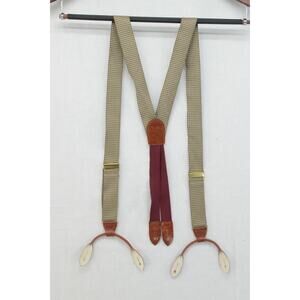 COLE HAAN Suspenders Men's Houndstooth Pattern Green Beige Red Lizard Print USA